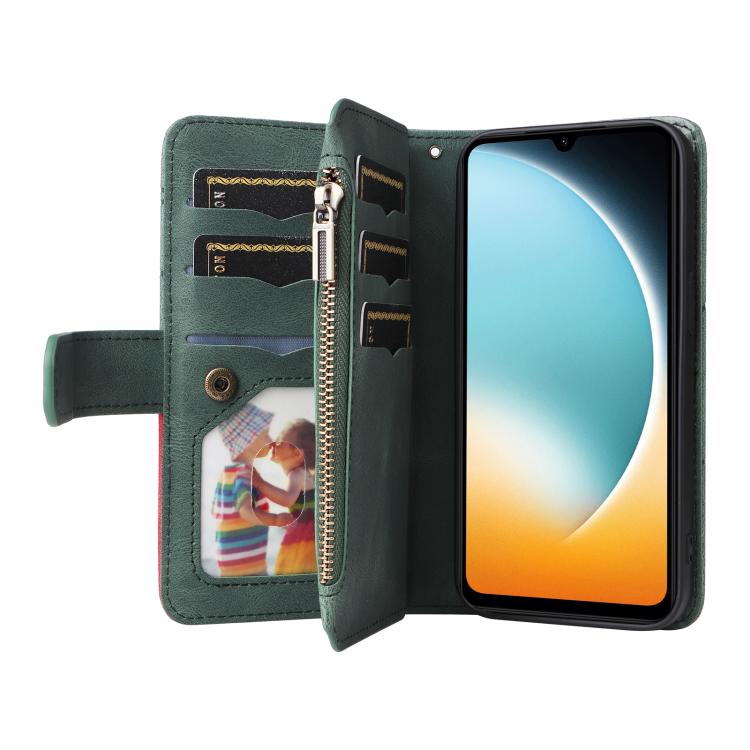Funda de cuero con cremallera para Redmi A5 4G (171,7 mm) / Poco C71 (Verde)