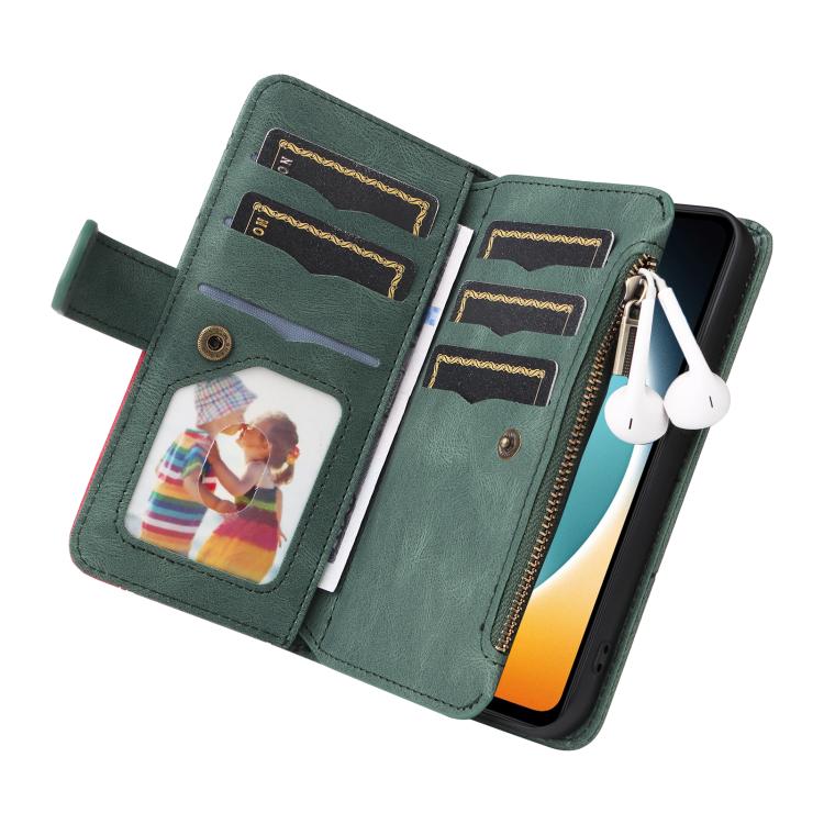 Funda de cuero con cremallera para Redmi A5 4G (171,7 mm) / Poco C71 (Verde)