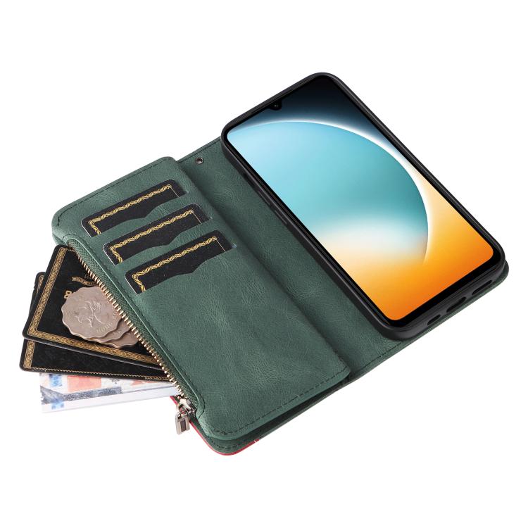 Funda de cuero con cremallera para Redmi A5 4G (171,7 mm) / Poco C71 (Verde)