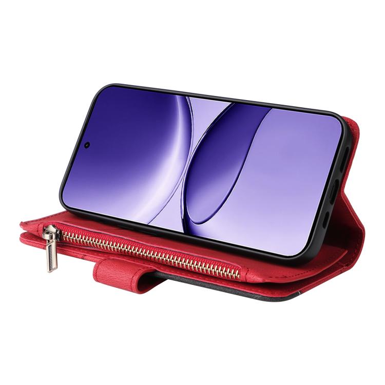 Funda de cuero con cremallera para Xiaomi Poco F7, color rojo, con 9 ranuras para tarjetas