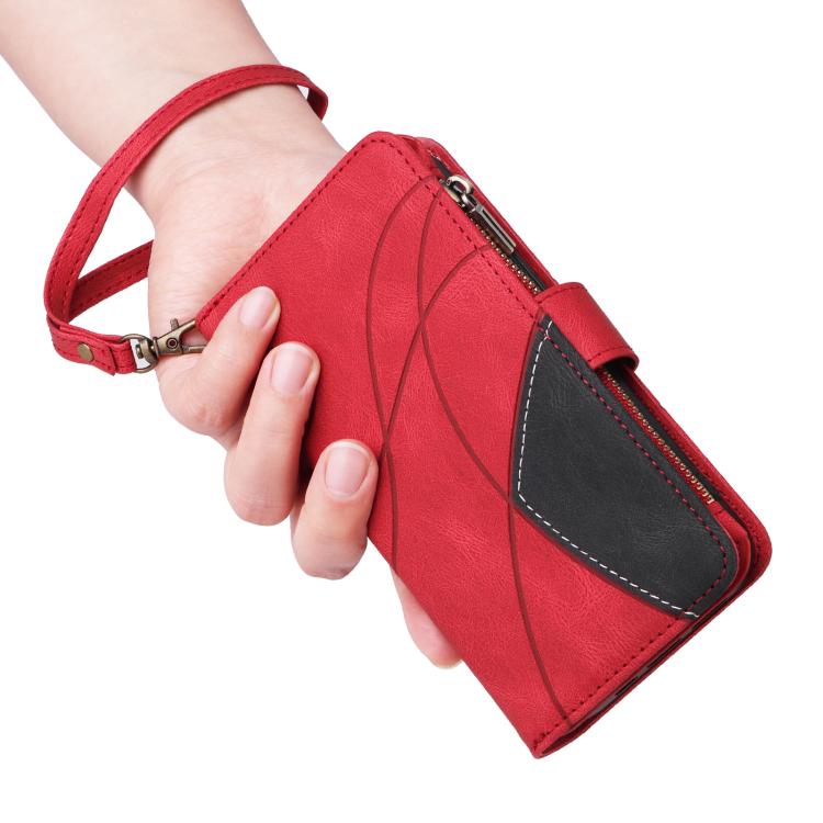 Funda de cuero con cremallera para Xiaomi Poco F7, color rojo, con 9 ranuras para tarjetas