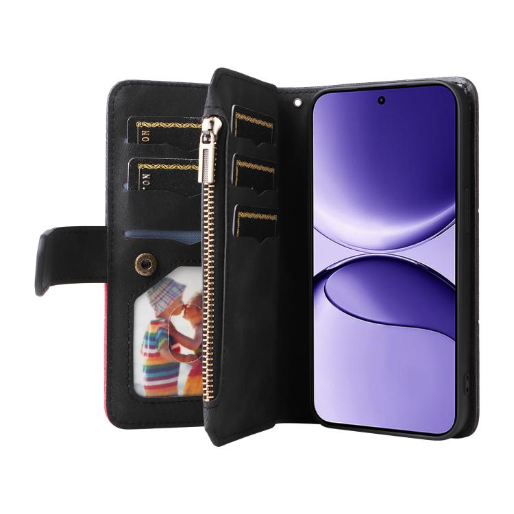Funda de cuero con cremallera para Xiaomi Poco F7, color negro, con 9 ranuras para tarjetas
