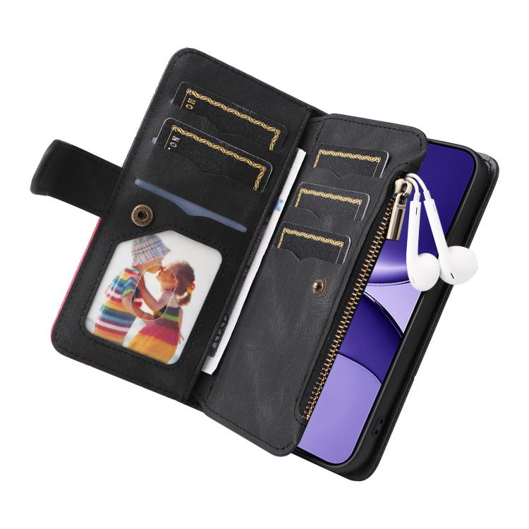 Funda de cuero con cremallera para Xiaomi Poco F7, color negro, con 9 ranuras para tarjetas