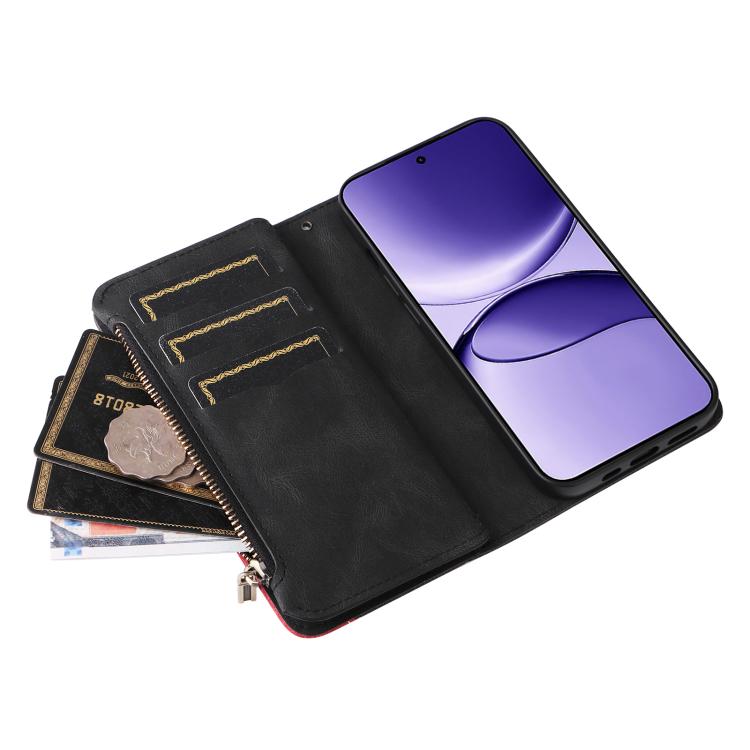 Funda de cuero con cremallera para Xiaomi Poco F7, color negro, con 9 ranuras para tarjetas
