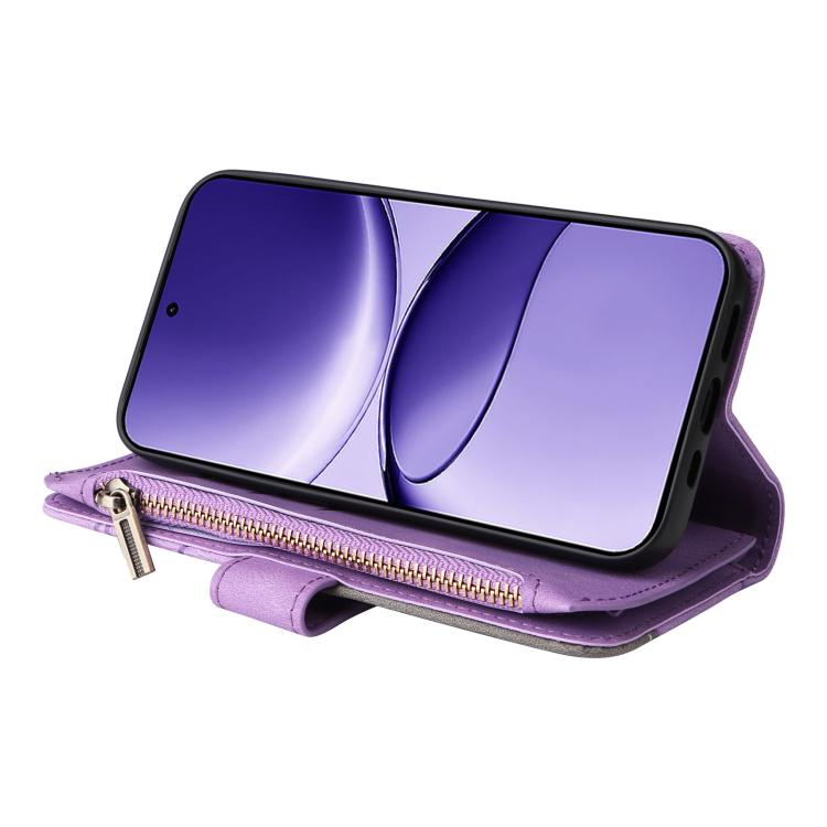 Funda de cuero con cremallera para Xiaomi Poco F7, color morado, con 9 ranuras para tarjetas