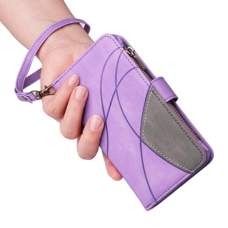 Funda de cuero con cremallera para Xiaomi Poco F7, color morado, con 9 ranuras para tarjetas