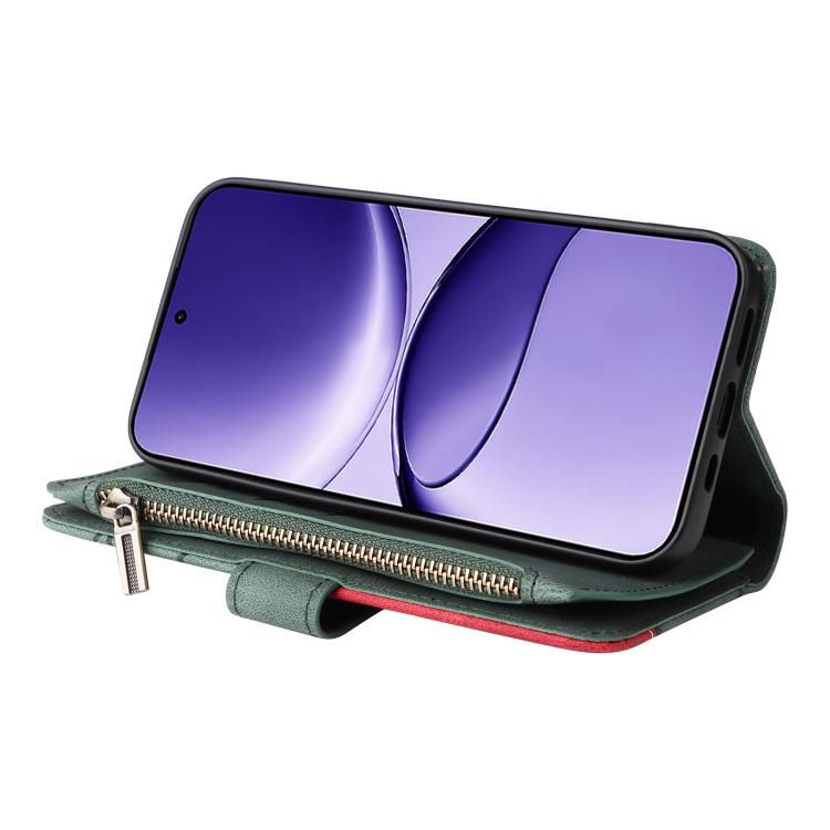 Funda de cuero con cremallera para Xiaomi Poco F7, color verde, con 9 ranuras para tarjetas