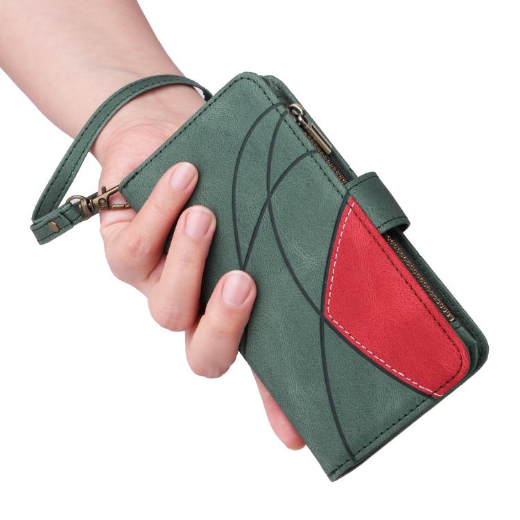 Funda de cuero con cremallera para Xiaomi Poco F7, color verde, con 9 ranuras para tarjetas