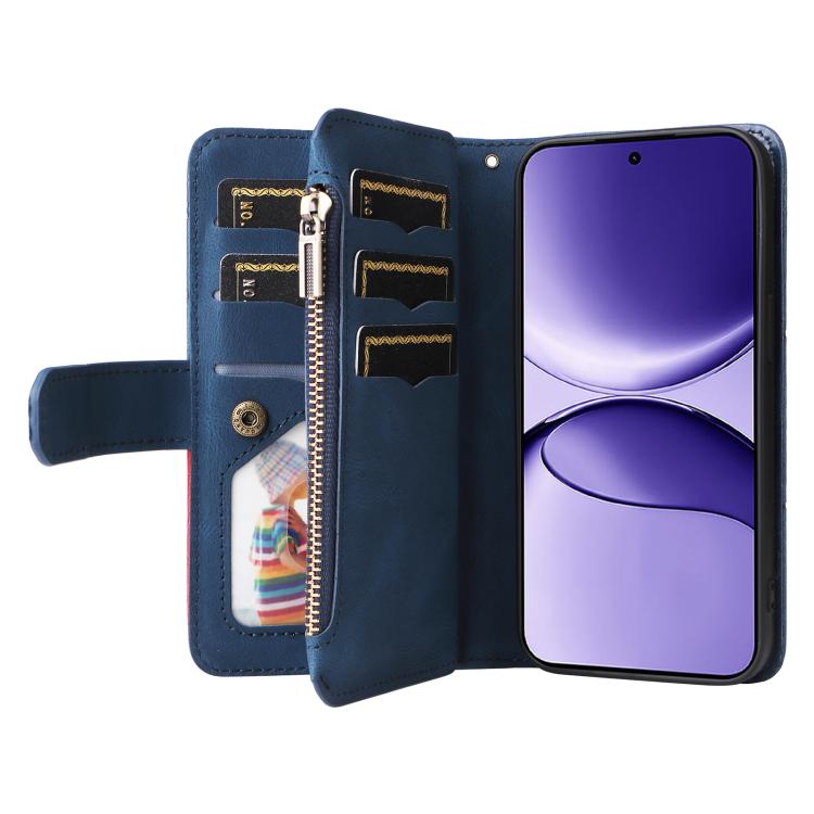 Funda de cuero con cremallera para Xiaomi Poco F7, color azul, con 9 ranuras para tarjetas