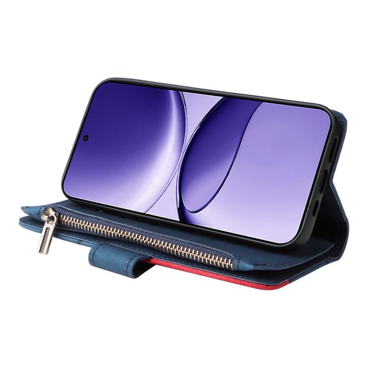 Funda de cuero con cremallera para Xiaomi Poco F7, color azul, con 9 ranuras para tarjetas