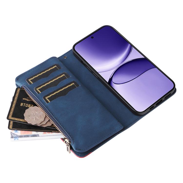 Funda de cuero con cremallera para Xiaomi Poco F7, color azul, con 9 ranuras para tarjetas