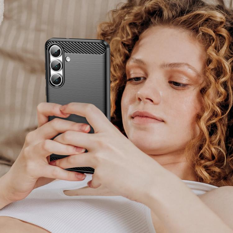 Funda de TPU con textura cepillada de fibra de carbono para Samsung Galaxy S25 FE 5G (negra)