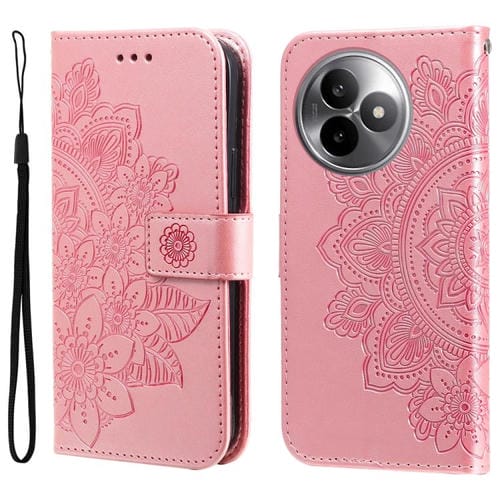 Funda de cuero con estampado de flores de siete pétalos para Redmi K80 Ultra (oro rosa)