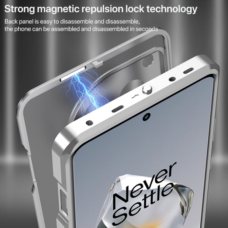 Estuche para OnePlus 13 con Marco de Metal Esmerilado y Hebilla a Presión (Plateado)