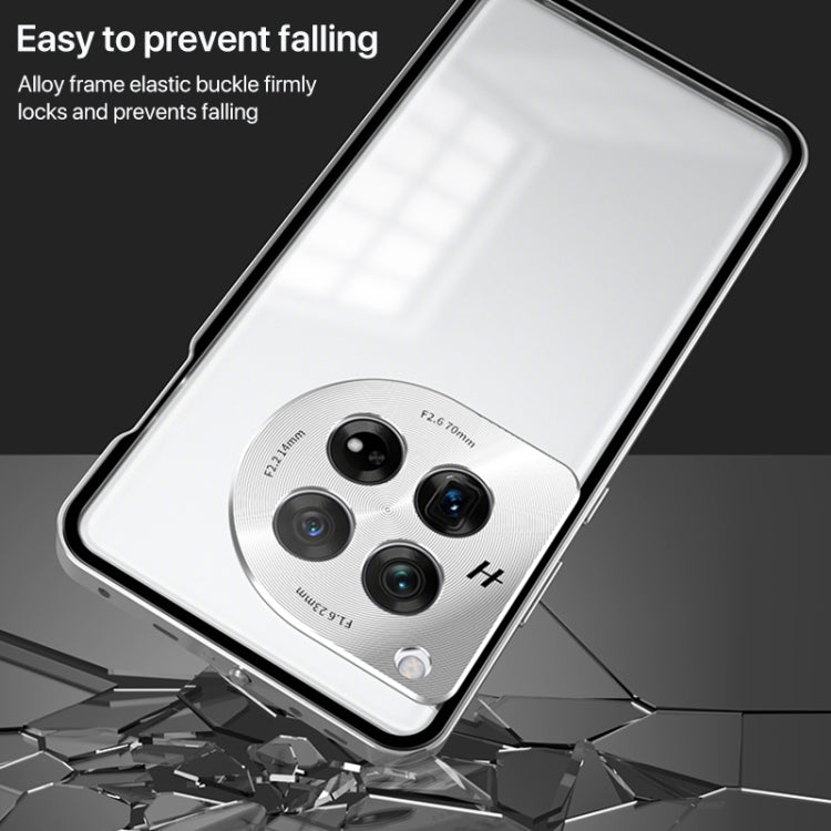 Estuche para OnePlus 13 con Marco de Metal Esmerilado y Hebilla a Presión (Plateado)