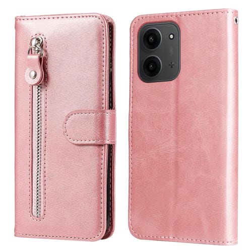 Funda de piel con cremallera y textura de becerro para Redmi 15C 4G (171,5 mm) y Xiaomi Poco C85 4G (oro rosa)
