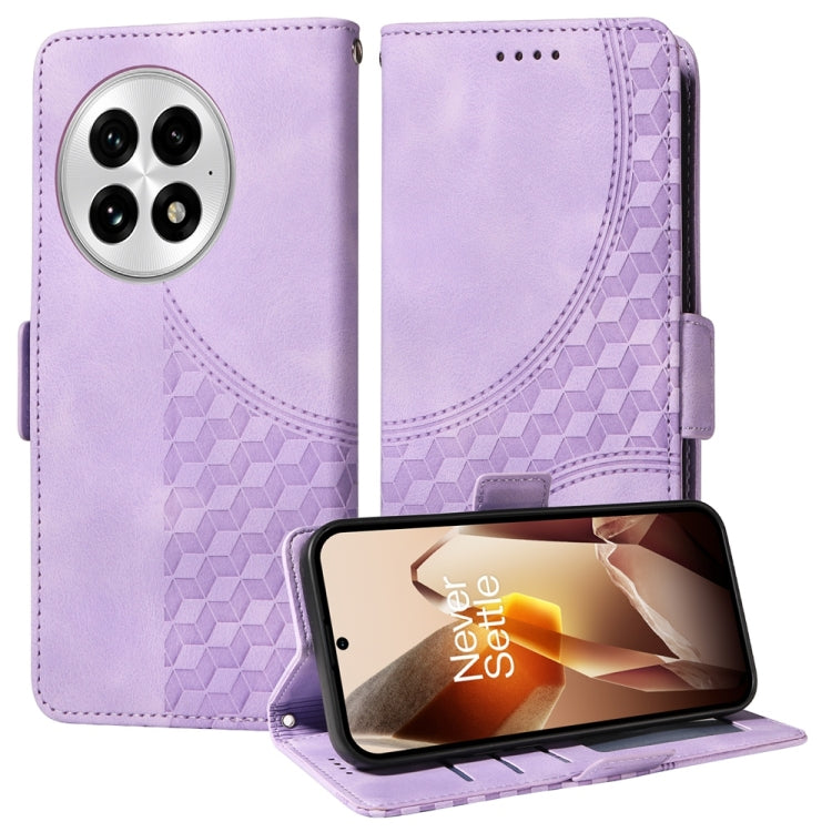 Funda de Cuero con Rombos en Relieve y Estrellas para OnePlus 13 (Morado)