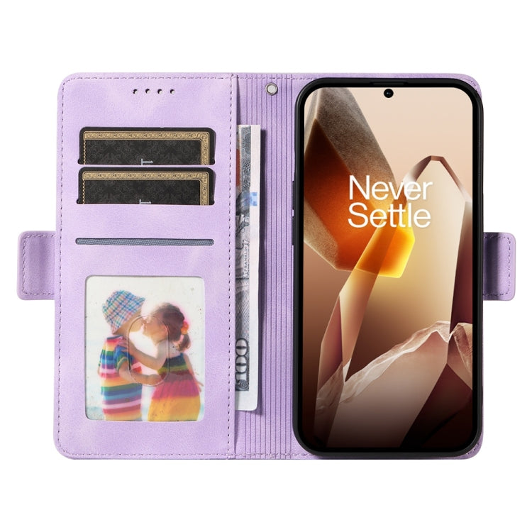 Funda de Cuero con Rombos en Relieve y Estrellas para OnePlus 13 (Morado)