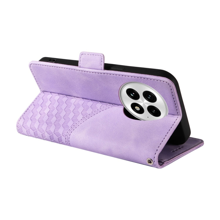 Funda de Cuero con Rombos en Relieve y Estrellas para OnePlus 13 (Morado)