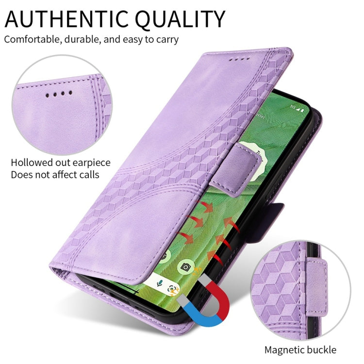 Funda de Cuero con Rombos en Relieve y Estrellas para OnePlus 13 (Morado)