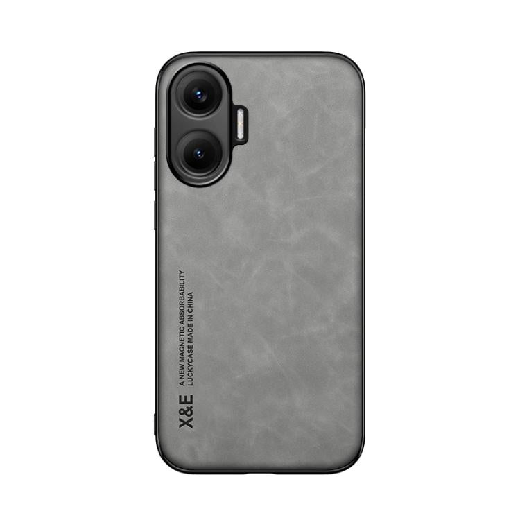 Funda de cuero magnética con textura de piel para Redmi Turbo 4 Pro (gris claro)