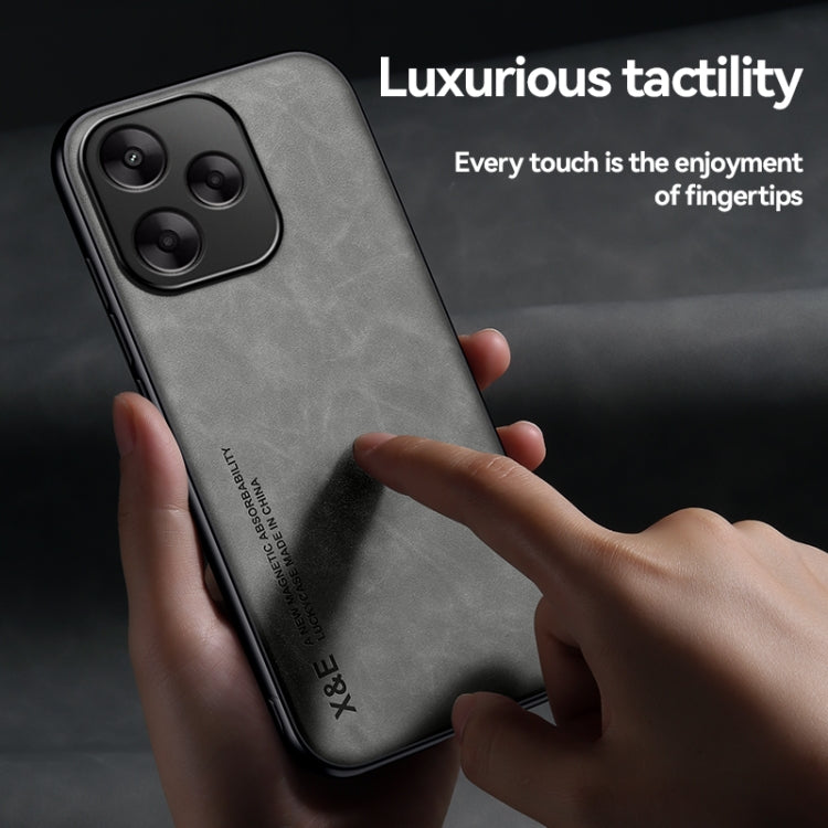 Funda de cuero magnética con textura de piel para Redmi Turbo 4 Pro (gris claro)