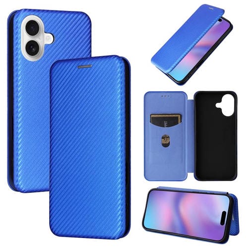 Funda de cuero con textura de fibra de carbono para iPhone 17 (azul)
