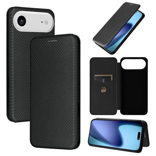 Funda de cuero con textura de fibra de carbono para iPhone 17 Air (negro)