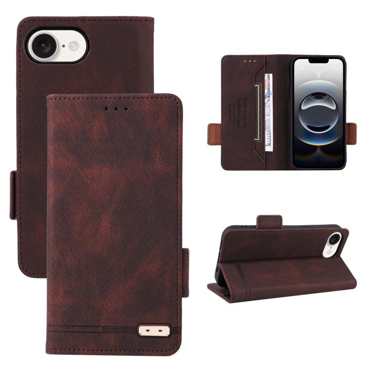 Funda de Cuero con Cierre Magnético para iPhone 16E (Marrón)