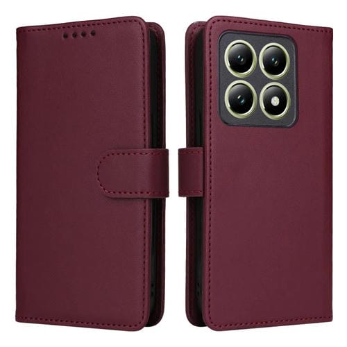 Funda Para Teléfono Xiaomi 14T Betopnice Bn-005 2 En 1 De Piel Auténtica De Imitación Desmontable (Rojo Vino)