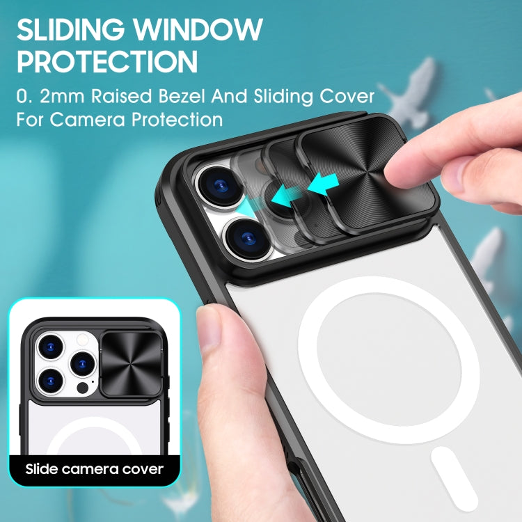 Funda para iPhone 16 Pro Max Cubierta Deslizante Acrílico PC TPU Magsafe Cobertura Total (Negra)