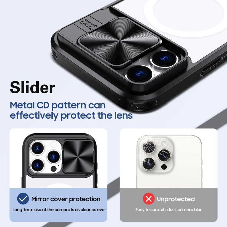 Funda para iPhone 16 Pro Max Cubierta Deslizante Acrílico PC TPU Magsafe Cobertura Total (Negra)