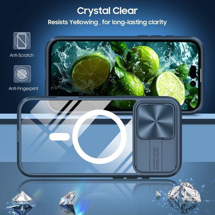 Funda para iPhone 16 Pro Cubierta Deslizante Acrílico PC TPU Lente Magsafe Cobertura Total (Azul Marino)