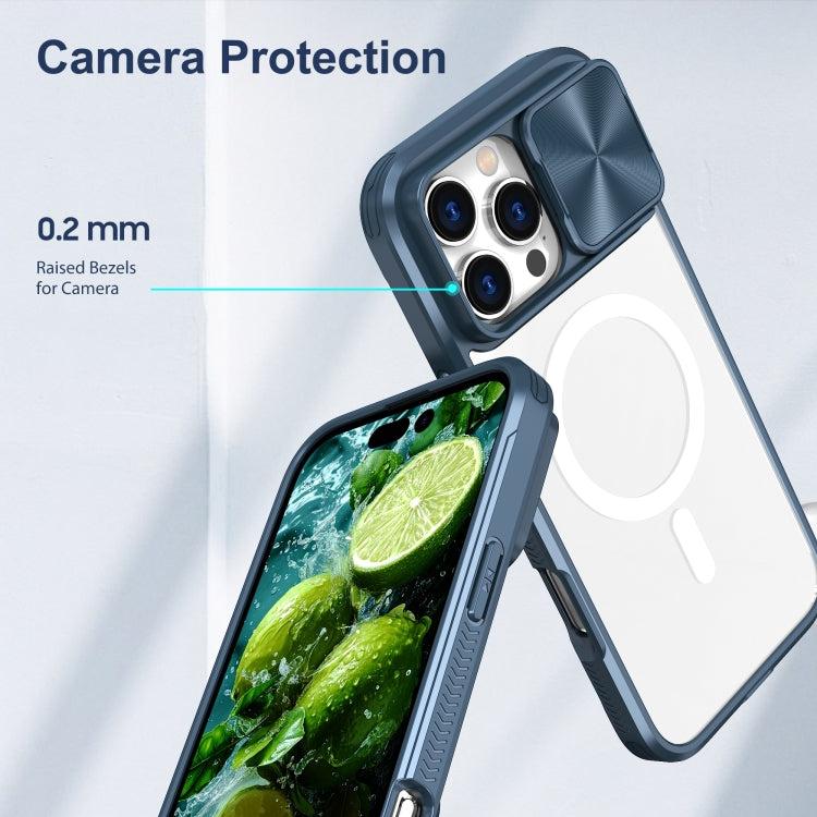 Funda para iPhone 16 Pro Cubierta Deslizante Acrílico PC TPU Lente Magsafe Cobertura Total (Azul Marino)