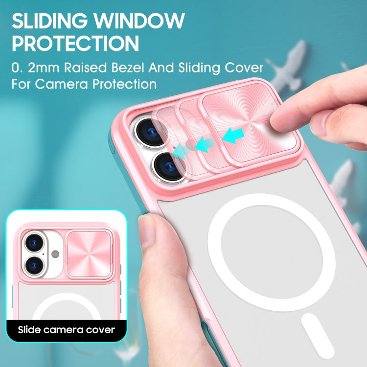 Funda para iPhone 16 Plus con Cobertura Total Cubierta Deslizante Lente Magsafe (Rosa + Cian)