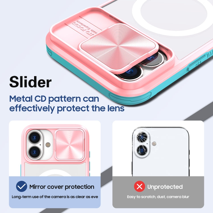 Funda para iPhone 16 Plus con Cobertura Total Cubierta Deslizante Lente Magsafe (Rosa + Cian)