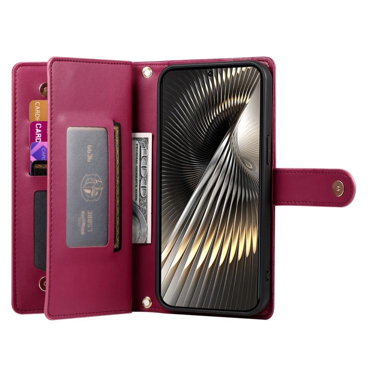 Funda de cuero con cremallera y ranura para tarjetas para Redmi Turbo 4 Pro y Xiaomi Poco F7 (rojo)