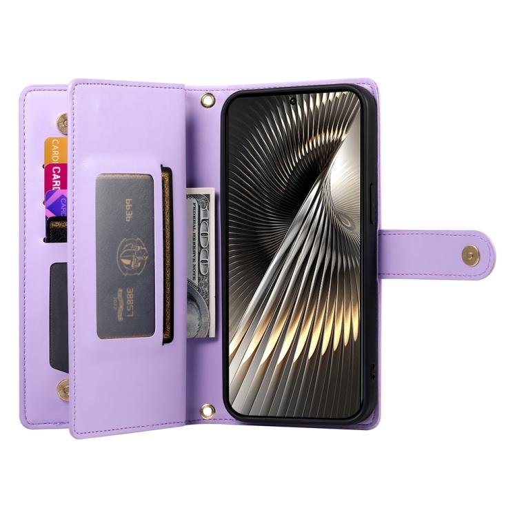 Funda de cuero con cremallera y ranura para tarjetas para Redmi Turbo 4 Pro y Xiaomi Poco F7 (morado)