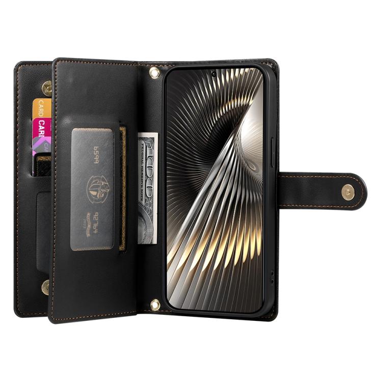 Funda de cuero con cremallera y ranura para tarjetas para Redmi Turbo 4 Pro y Xiaomi Poco F7 (negra)