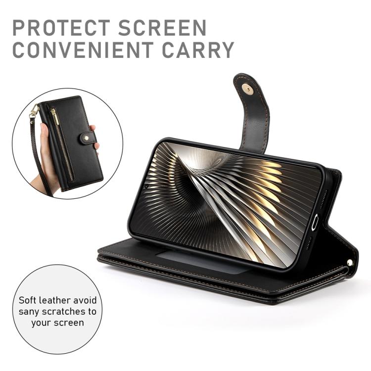 Funda de cuero con cremallera y ranura para tarjetas para Redmi Turbo 4 Pro y Xiaomi Poco F7 (negra)