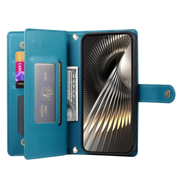 Funda de cuero con cremallera y ranura para tarjetas para Redmi Turbo 4 Pro y Xiaomi Poco F7 (azul)