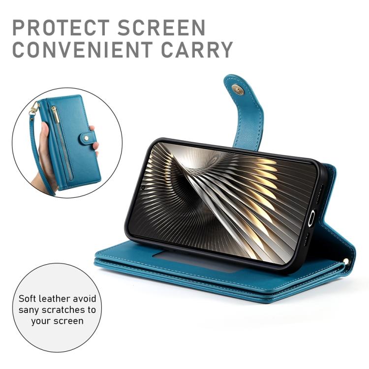 Funda de cuero con cremallera y ranura para tarjetas para Redmi Turbo 4 Pro y Xiaomi Poco F7 (azul)