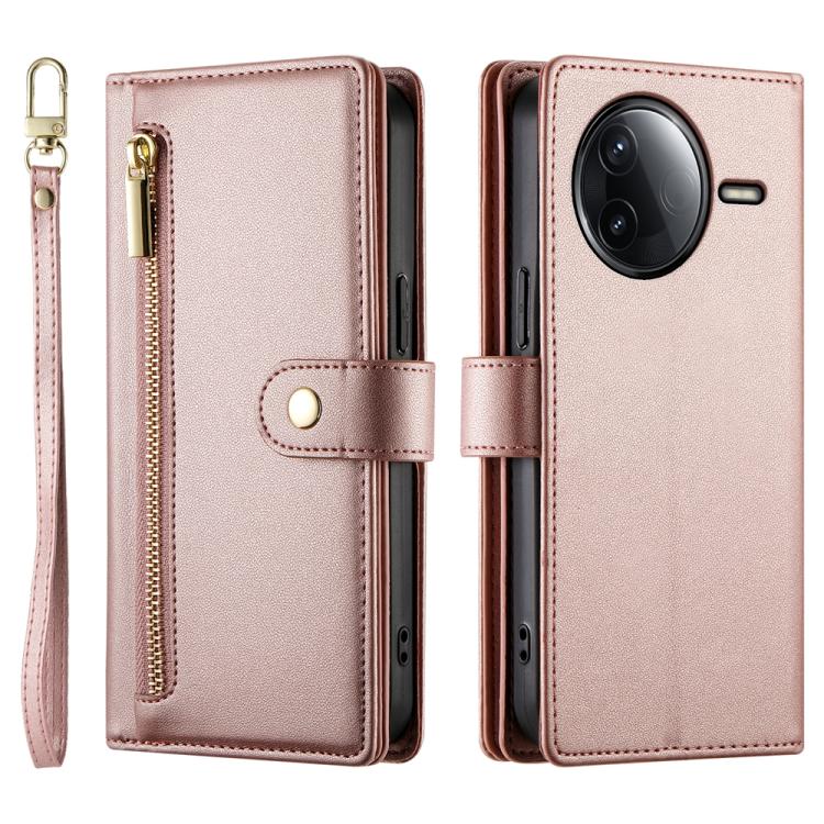 Funda de cuero con cremallera y ranura para tarjetas para Redmi K80/K80 Pro (rosa)