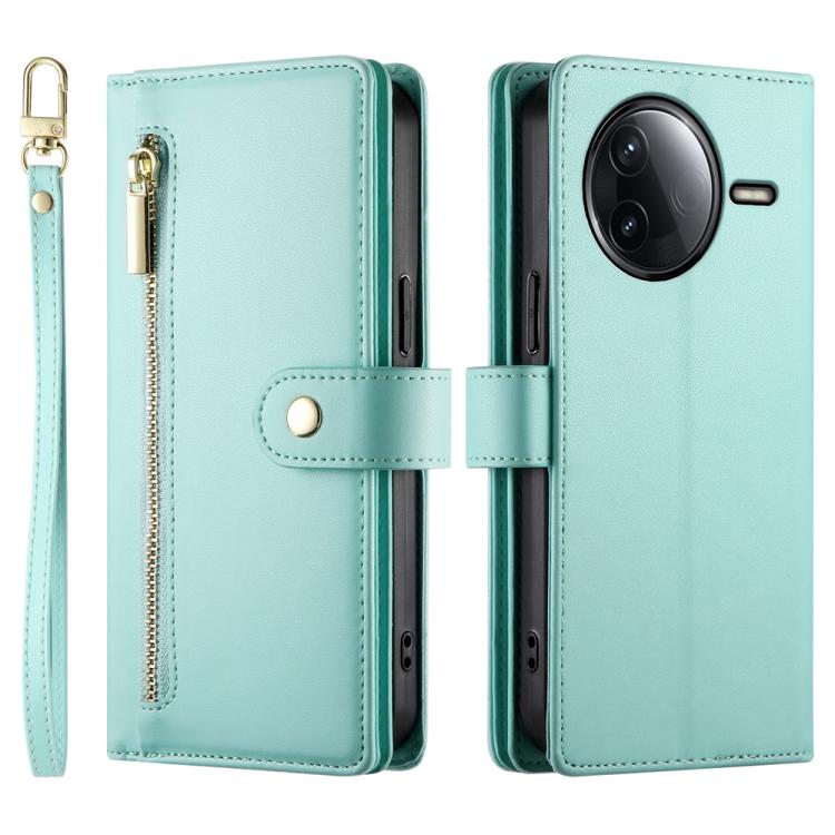 Funda de cuero con cremallera y ranura para tarjetas para Redmi K80/K80 Pro (verde menta)