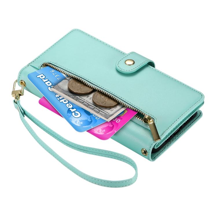 Funda de cuero con cremallera y ranura para tarjetas para Redmi K80/K80 Pro (verde menta)