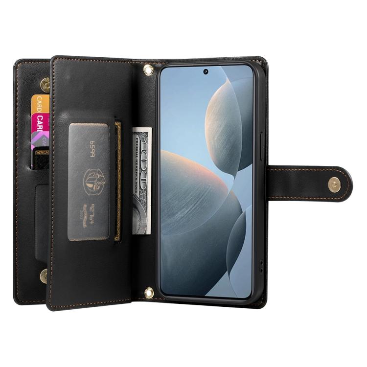 Funda de cuero con cremallera y ranuras para tarjetas para Redmi K80/K80 Pro (negra)