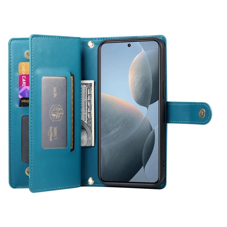 Funda de cuero con cremallera y ranura para tarjetas para Redmi K80/K80 Pro (azul)