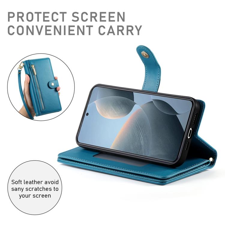 Funda de cuero con cremallera y ranura para tarjetas para Redmi K80/K80 Pro (azul)