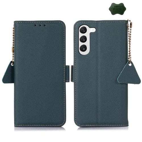 Funda de cuero genuino RFID con imán lateral TJ para Samsung Galaxy S25 FE 5G (verde)