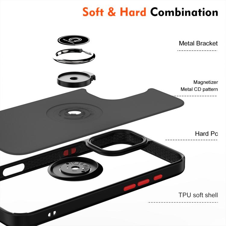 Funda de TPU + PC con anillo para iPhone 16 Plus Serie Q Shadow 1 (Negro + Rojo)